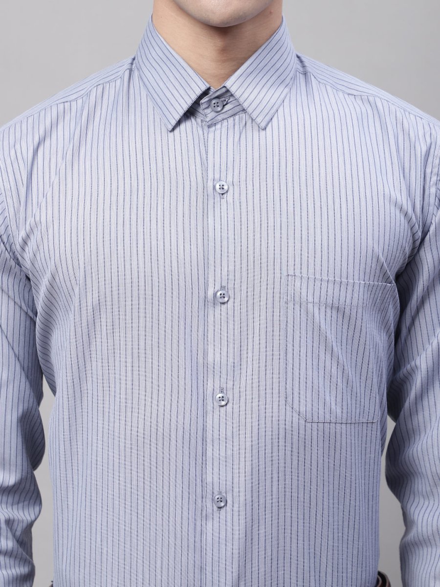 Men Grey Vertical Striped Formal Shirt - SF_872Grey_S