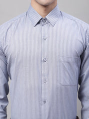 Men Grey Vertical Striped Formal Shirt - SF_872Grey_S