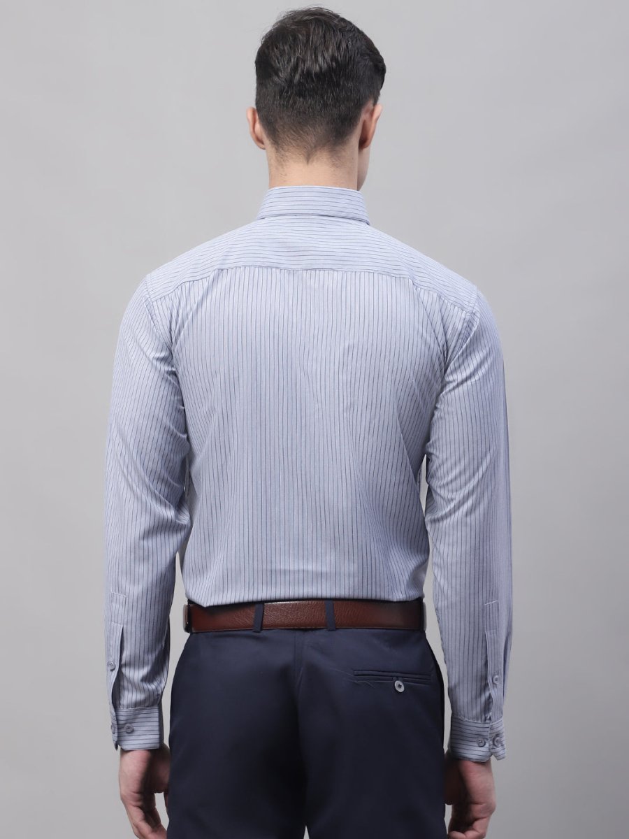Men Grey Vertical Striped Formal Shirt - SF_872Grey_S
