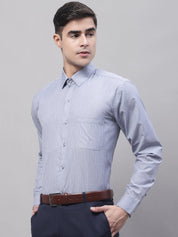 Men Grey Vertical Striped Formal Shirt - SF_872Grey_S