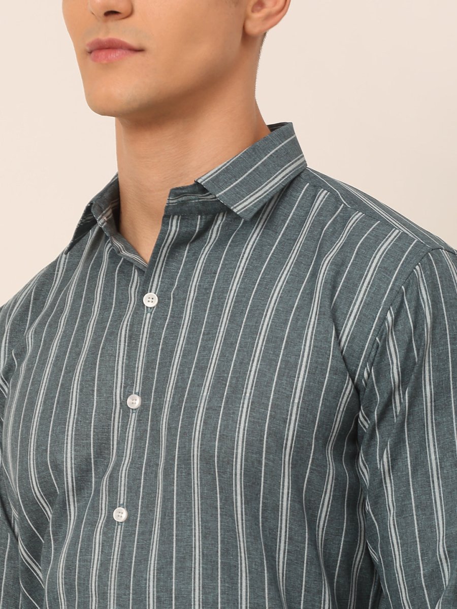 Men Grey & White Classic Striped Formal Shirt - SF_825Grey_S