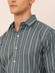 Men Grey & White Classic Striped Formal Shirt - SF_825Grey_S