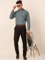 Men Grey & White Classic Striped Formal Shirt - SF_825Grey_S