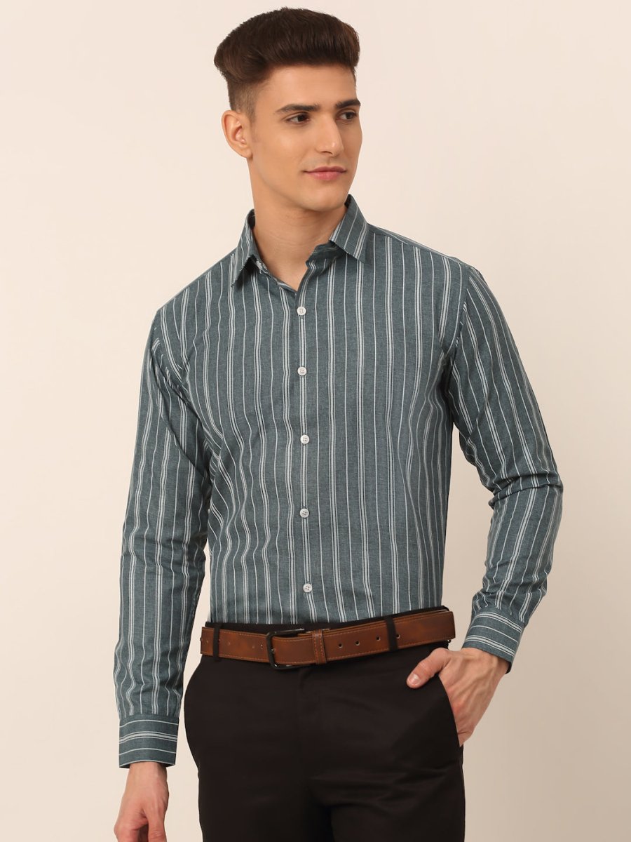 Men Grey & White Classic Striped Formal Shirt - SF_825Grey_S