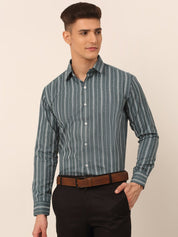 Men Grey & White Classic Striped Formal Shirt - SF_825Grey_S
