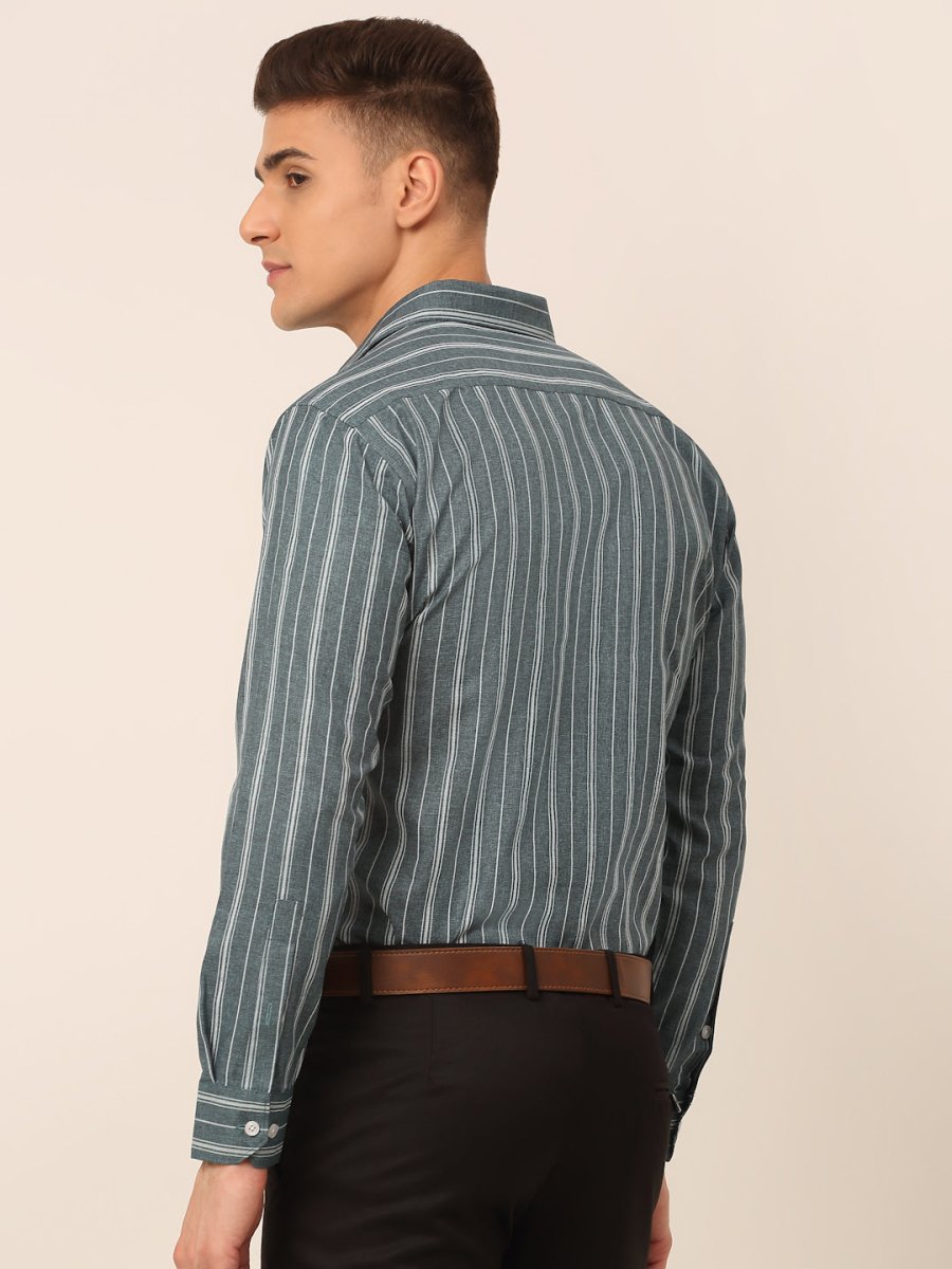 Men Grey & White Classic Striped Formal Shirt - SF_825Grey_S