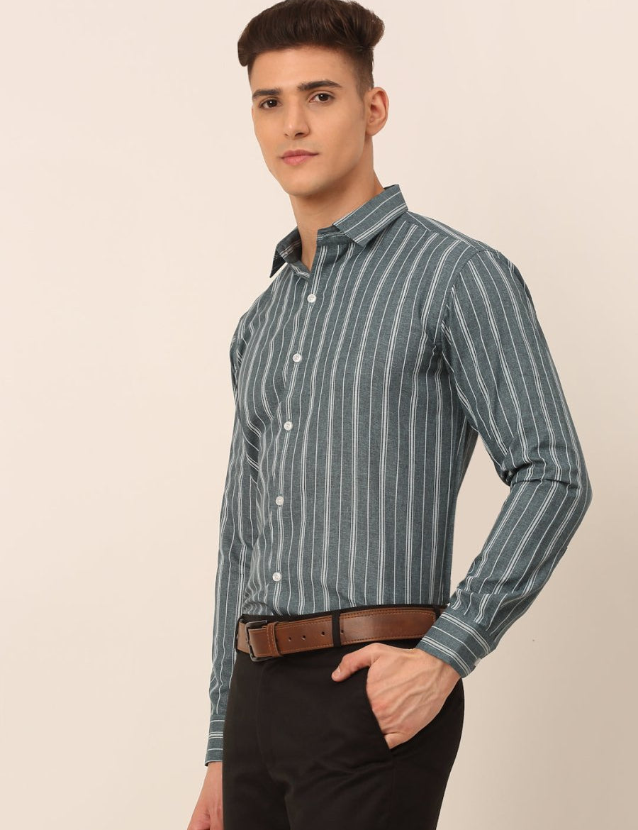 Men Grey & White Classic Striped Formal Shirt - SF_825Grey_S