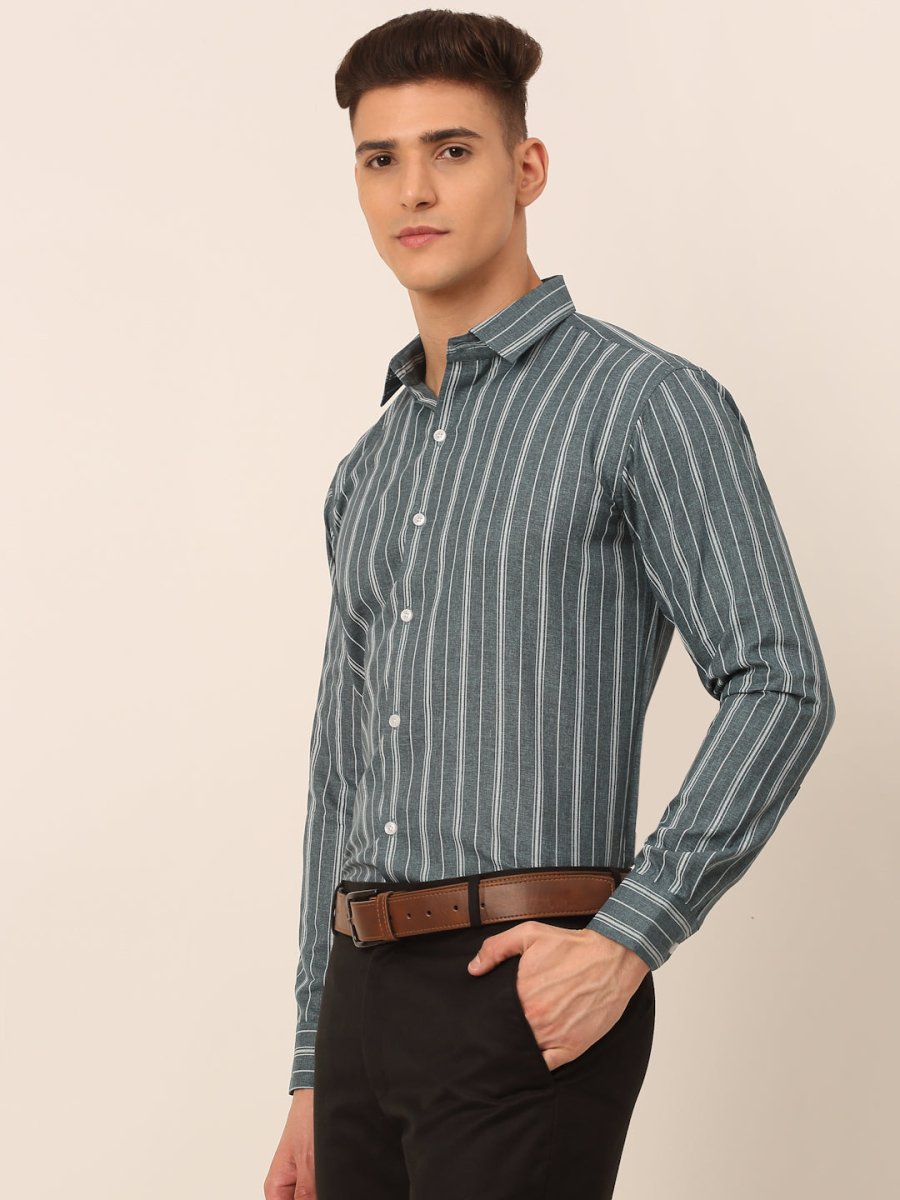 Men Grey & White Classic Striped Formal Shirt - SF_825Grey_S