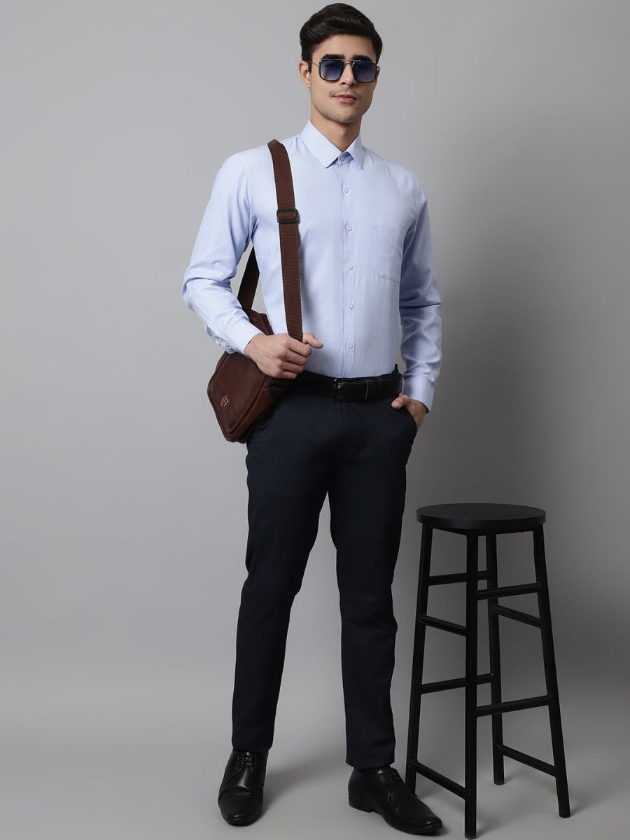 Men Light Blue Checks Pure Cotton Formal Shirt - SF_849Firozi_S