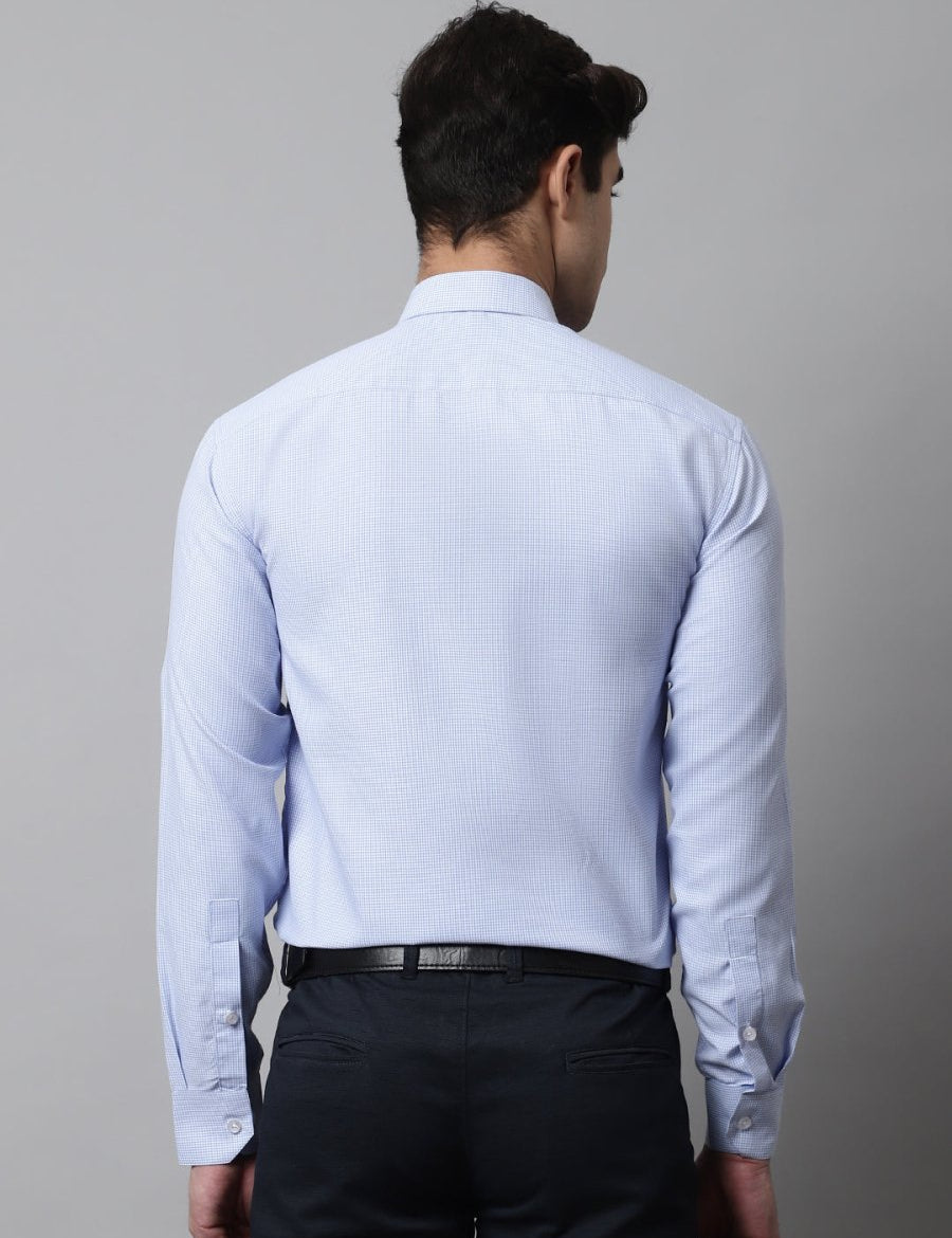 Men Light Blue Checks Pure Cotton Formal Shirt - SF_849Firozi_S