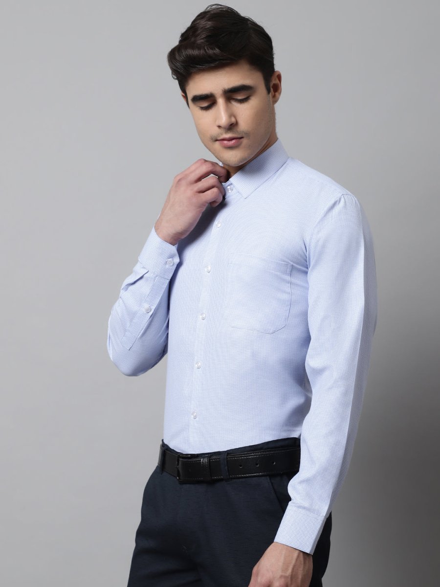 Men Light Blue Checks Pure Cotton Formal Shirt - SF_849Firozi_S