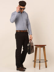 Men Light Grey & White Classic Striped Formal Shirt - SF_825Light-Grey_S