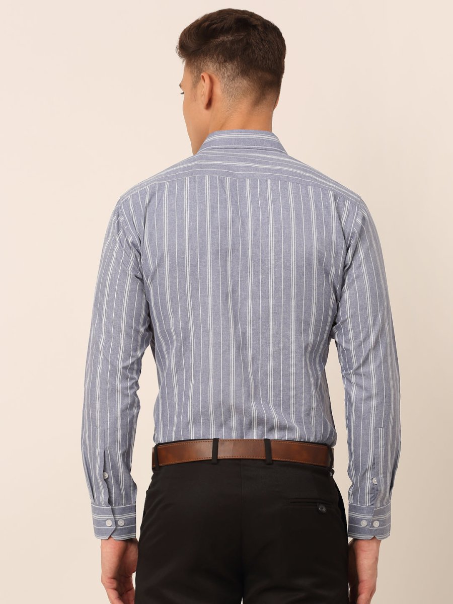 Men Light Grey & White Classic Striped Formal Shirt - SF_825Light-Grey_S