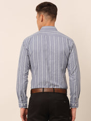 Men Light Grey & White Classic Striped Formal Shirt - SF_825Light-Grey_S