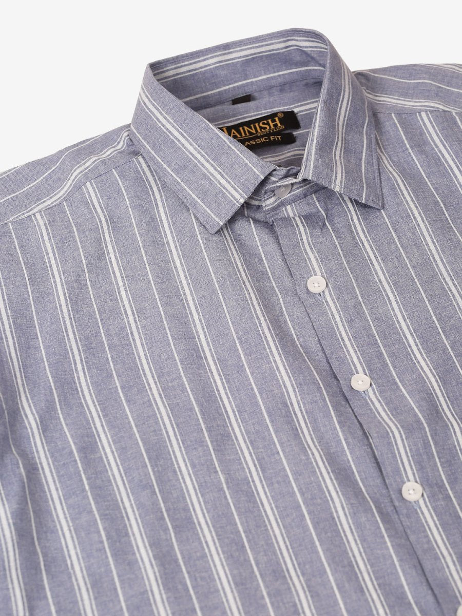 Men Light Grey & White Classic Striped Formal Shirt - SF_825Light-Grey_S