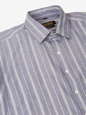 Men Light Grey & White Classic Striped Formal Shirt - SF_825Light-Grey_S