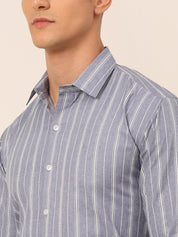 Men Light Grey & White Classic Striped Formal Shirt - SF_825Light-Grey_S