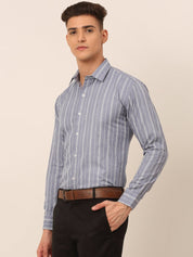 Men Light Grey & White Classic Striped Formal Shirt - SF_825Light-Grey_S