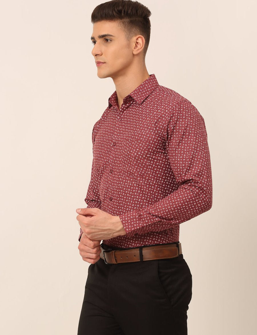 Men Maroon Classic Printed Formal Shirt - SF_827Maroon_S