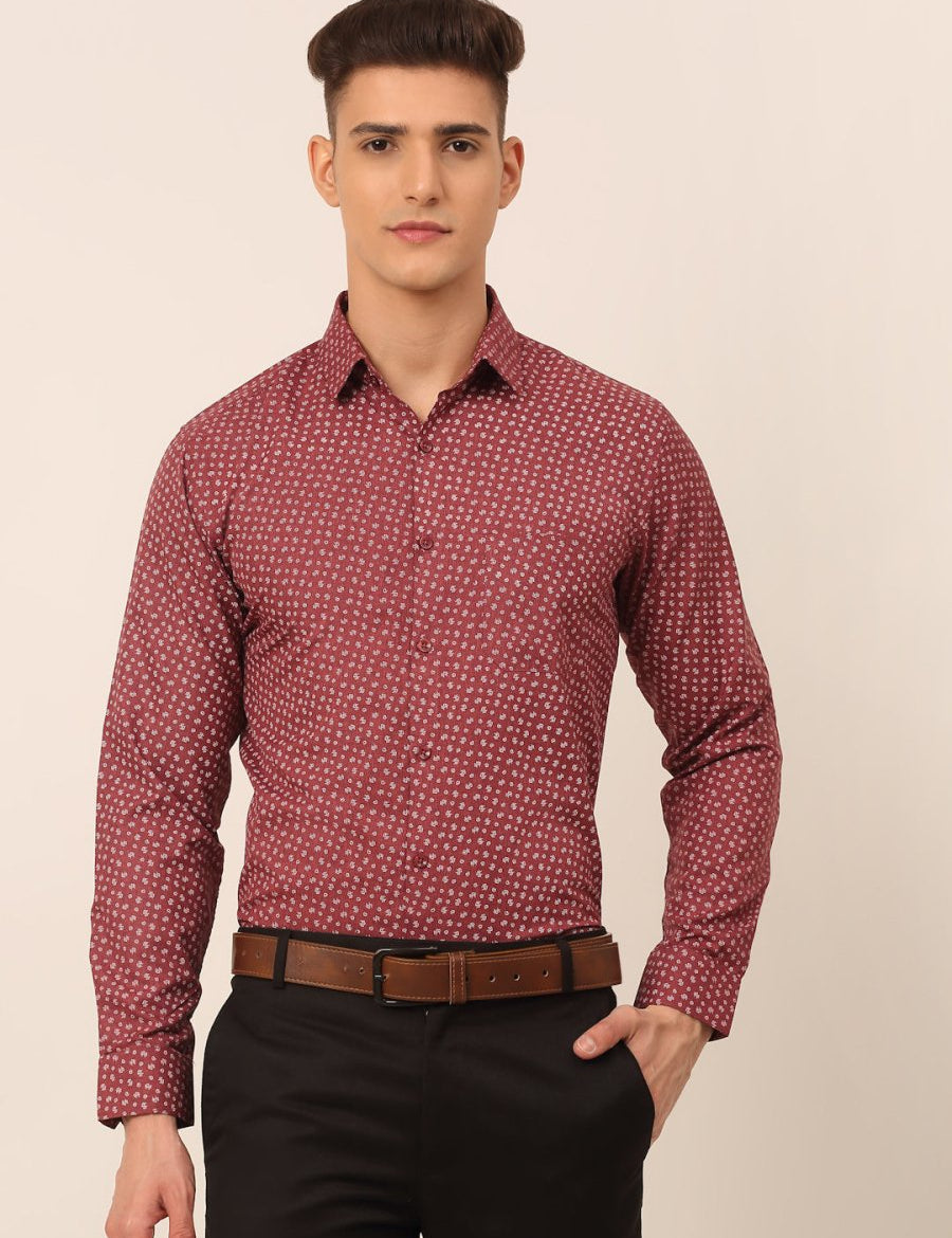 Men Maroon Classic Printed Formal Shirt - SF_827Maroon_S