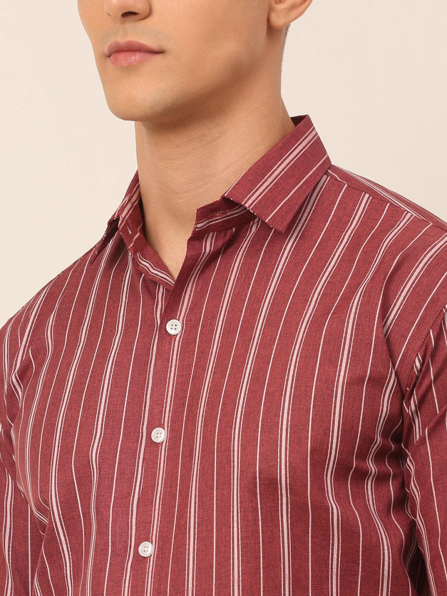 Men Maroon & White Classic Striped Formal Shirt - SF_825Maroon_S