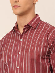 Men Maroon & White Classic Striped Formal Shirt - SF_825Maroon_S
