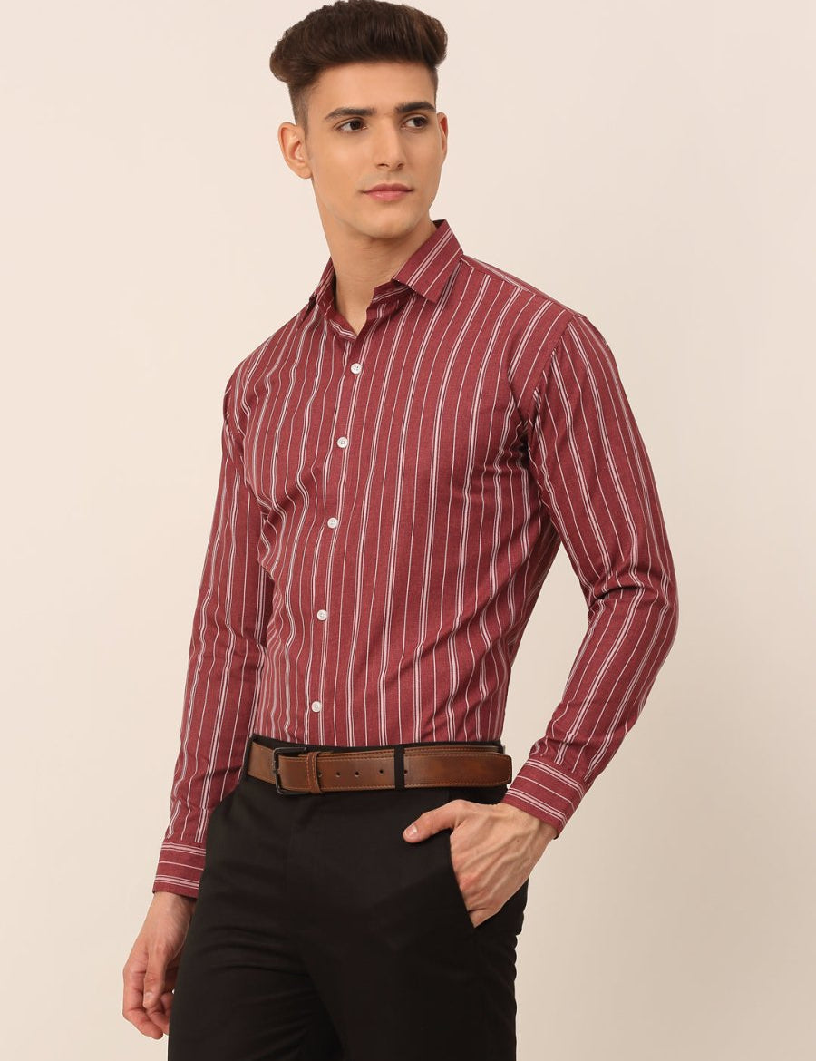 Men Maroon & White Classic Striped Formal Shirt - SF_825Maroon_S