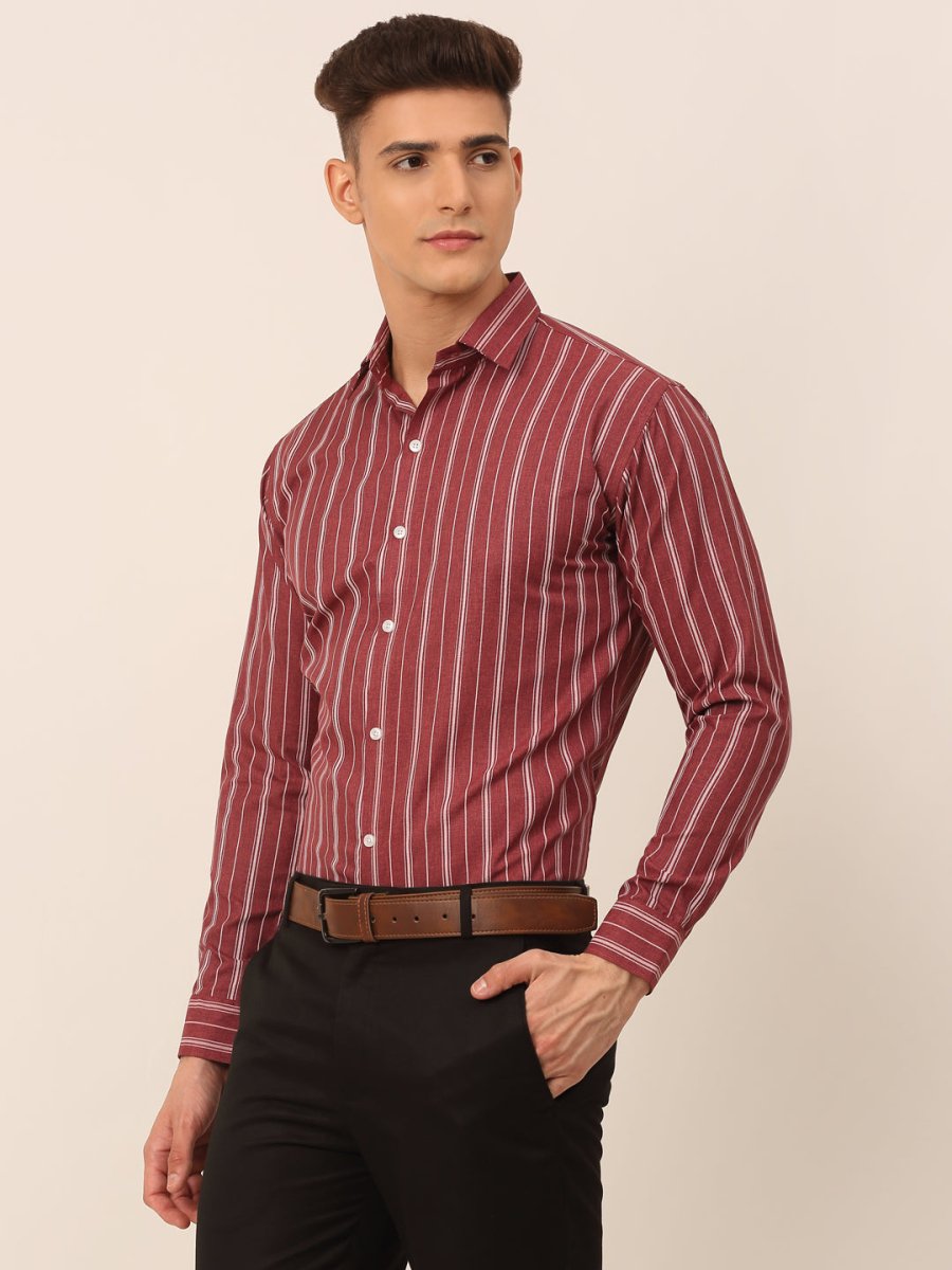 Men Maroon & White Classic Striped Formal Shirt - SF_825Maroon_S