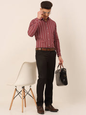 Men Maroon & White Classic Striped Formal Shirt - SF_825Maroon_S