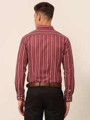 Men Maroon & White Classic Striped Formal Shirt - SF_825Maroon_S