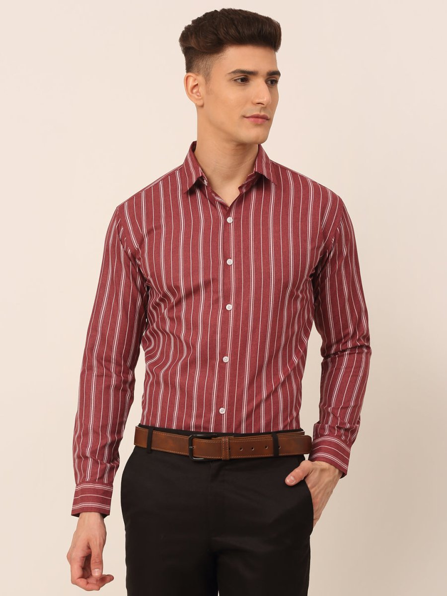 Men Maroon & White Classic Striped Formal Shirt - SF_825Maroon_S