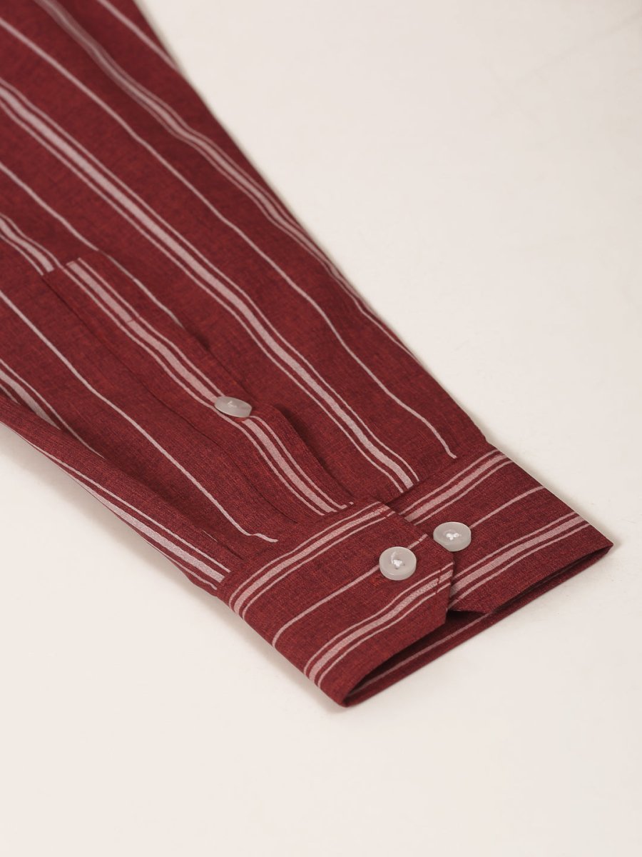 Men Maroon & White Classic Striped Formal Shirt - SF_825Maroon_S
