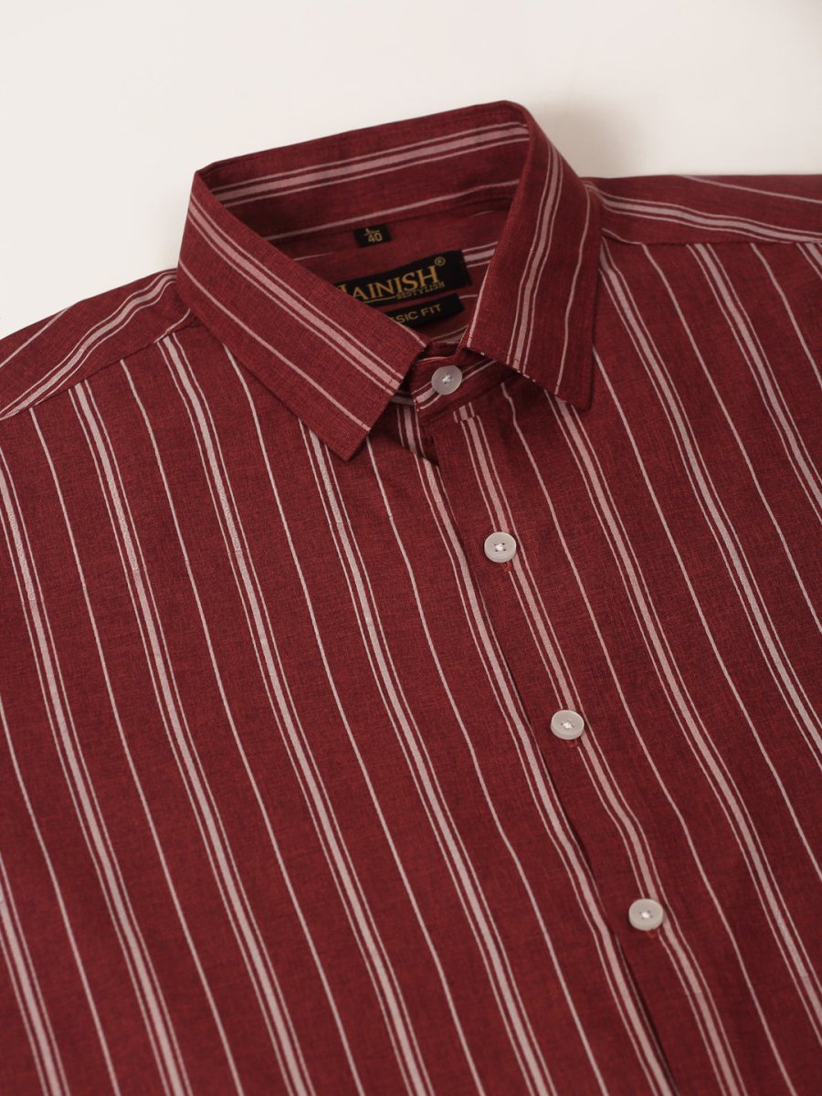 Men Maroon & White Classic Striped Formal Shirt - SF_825Maroon_S
