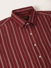 Men Maroon & White Classic Striped Formal Shirt - SF_825Maroon_S