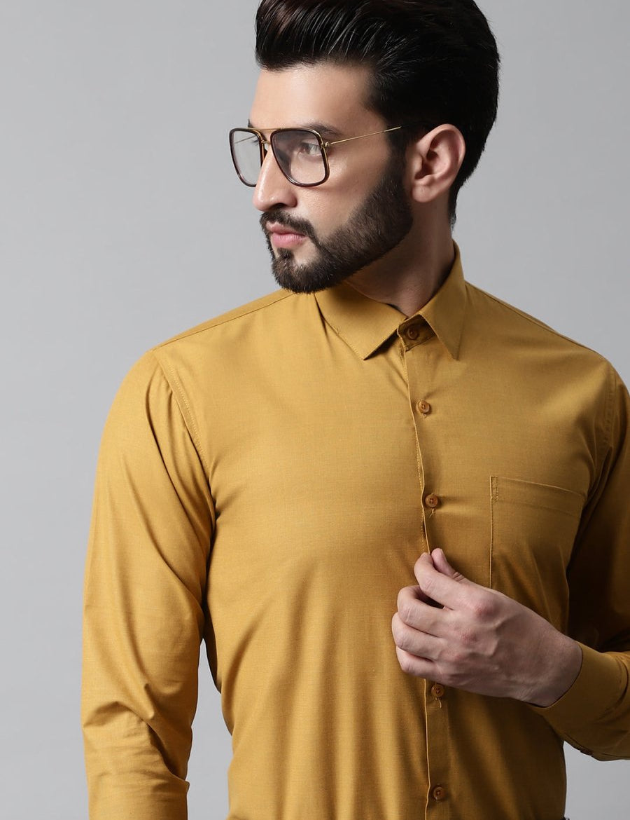 Men Mustard Classic Slim Fit Solid Formal Shirt - SF_867Mustard_S