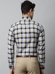 Men Navy Blue and Grey Checks Regular Fit Cotton Formal Shirt - SF_854Navy_S