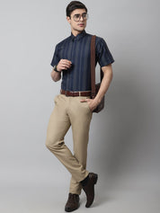 Men Navy Blue Classic Printed Formal Shirt - SF_861Navy_S