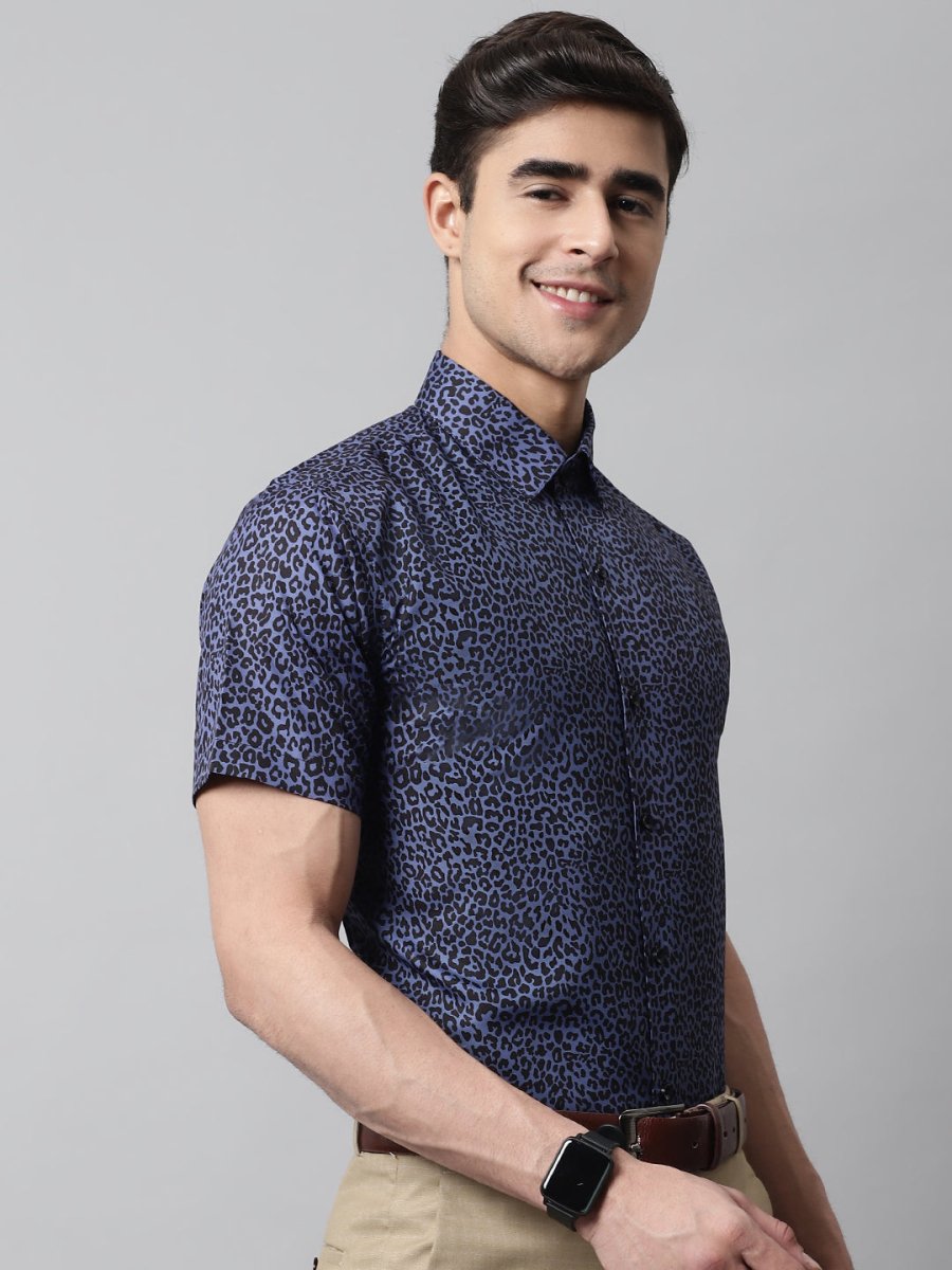 Men Navy Blue Classic Printed Formal Shirt - SF_862Navy_S
