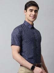 Men Navy Blue Classic Printed Formal Shirt - SF_862Navy_S