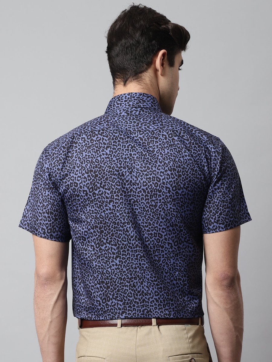Men Navy Blue Classic Printed Formal Shirt - SF_862Navy_S