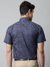 Men Navy Blue Classic Printed Formal Shirt - SF_862Navy_S