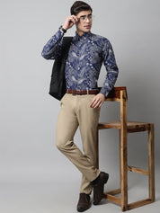 Men Navy Blue Classic Printed Formal Shirt - SF_860Navy_S
