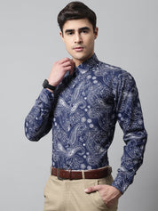 Men Navy Blue Classic Printed Formal Shirt - SF_860Navy_S