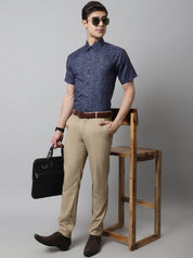 Men Navy Blue Classic Printed Formal Shirt - SF_862Navy_S