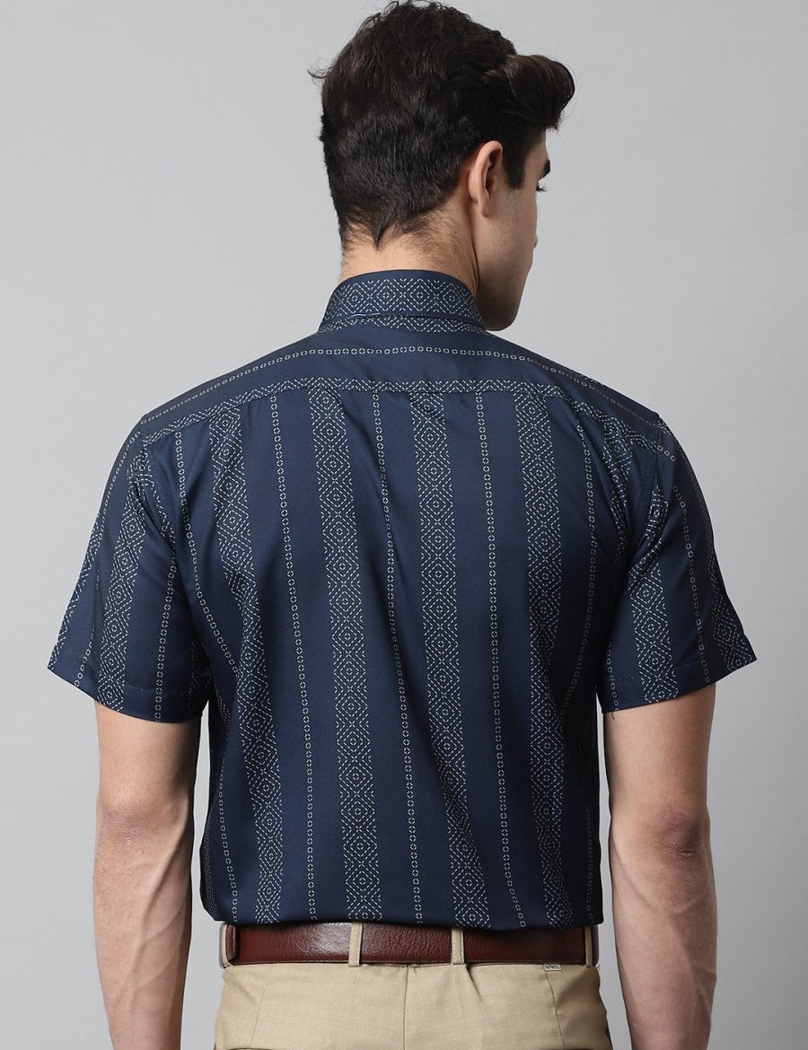 Men Navy Blue Classic Printed Formal Shirt - SF_861Navy_S