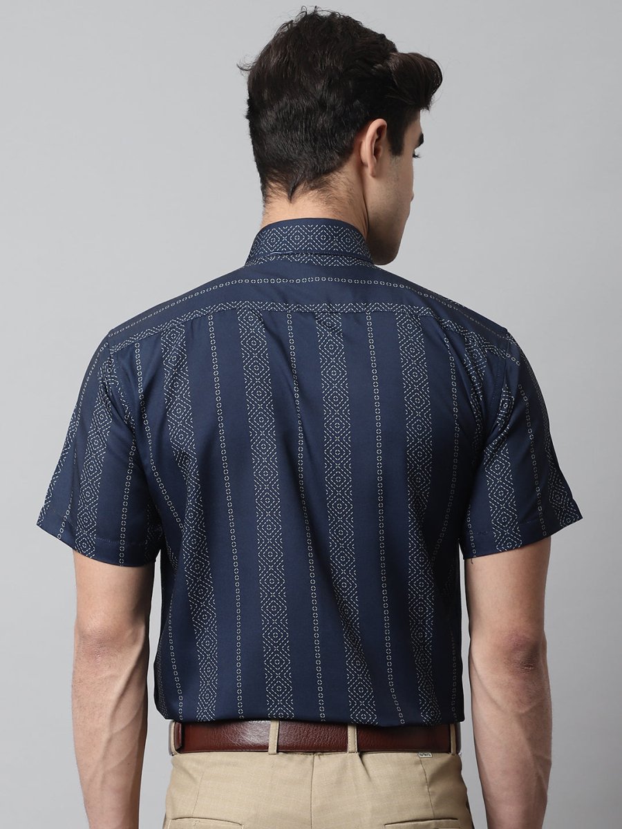 Men Navy Blue Classic Printed Formal Shirt - SF_861Navy_S