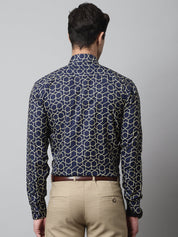 Men Navy Blue Classic Printed Formal Shirt - SF_863Navy_S