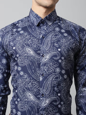 Men Navy Blue Classic Printed Formal Shirt - SF_860Navy_S