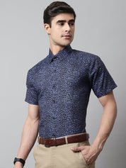 Men Navy Blue Classic Printed Formal Shirt - SF_862Navy_S