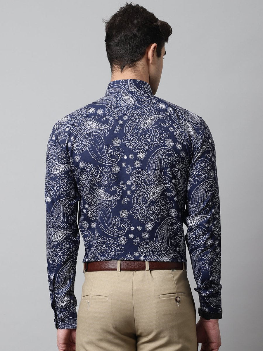 Men Navy Blue Classic Printed Formal Shirt - SF_860Navy_S